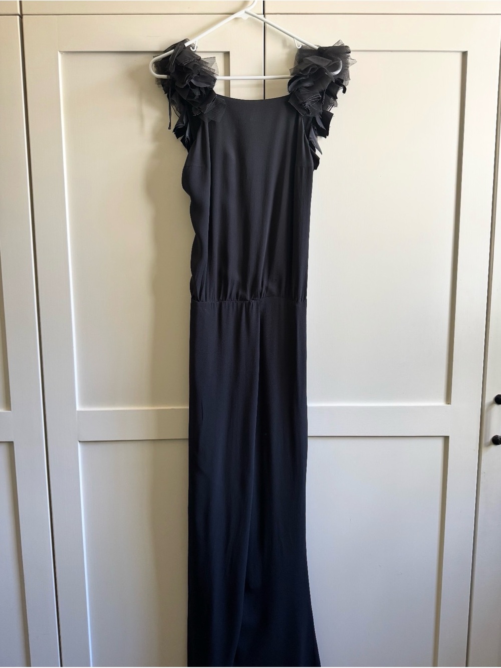 Brunello Cucinelli Black Maxi Dress with Ruffle Shoulder Detail